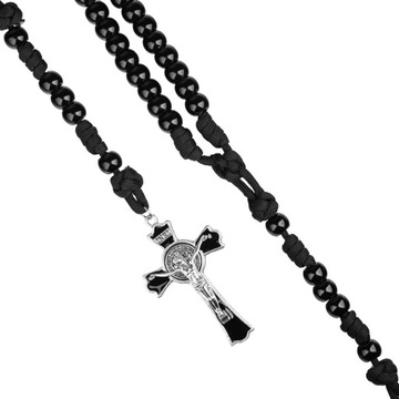 Czarny MĘSKI RÓŻANIEC linka paracord św. BENEDYKT