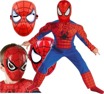 STRÓJ SPIDERMAN Mięśnie Umięśniony Jakość Maska Gratis 128-134 7-9 Lat L