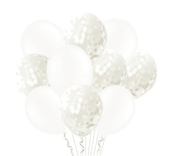 Balony z konfetti białe na wesele ślub 20 szt