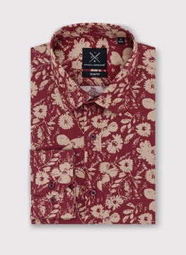Czerwono-beżowa koszula męska Slim Fit 100% bawełna PAKO LORENTE XL