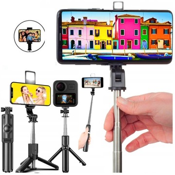 TELESKOPOWY UCHWYT SELFIE STICK TRIPOD LED KIJEK Statyw Bluetooth DO ZDJĘĆ