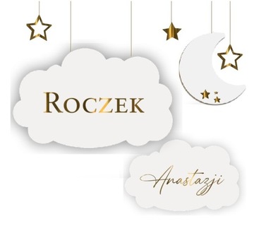 ROCZEK baner CHMURKI zawieszki girlanda + IMIĘ