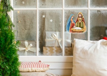 РОЖДЕСТВЕНСКАЯ наклейка на окно, вертеп, РОЖДЕСТВО 2, супер красивое