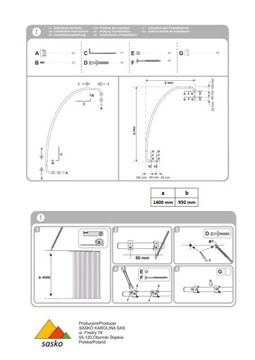 АСИММЕТРИЧНЫЙ КАРКАС ДЛЯ ДУШЕВОГО ШТОРА 95 X 140