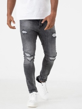 SPODNIE MĘSKIE JEANSOWE Z Uszkodzeniami Skinny Fit Ciemne Szare i8 Denim 32