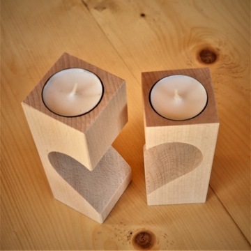 Набор деревянных подсвечников, подарок-сердце на День святого Валентина.