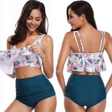 STRÓJ KĄPIELOWY DWUCZĘŚCIOWY WYSOKI STAN MODELUJĄCY DAMSKI WIELOKOLOROWY XL