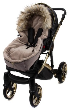 ŚPIWOREK z futrem wózek fotelik ocieplony aksamitnym pluszem PREMIUM 110 cm