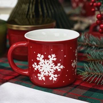 ZESTAW kubków 2X Kubek ŚWIĄTECZNY TRINKIE ze śnieżynką na Prezent czerwone