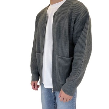 Men Zip Up Long Sleeved Knitted Cardigan Lined Fun