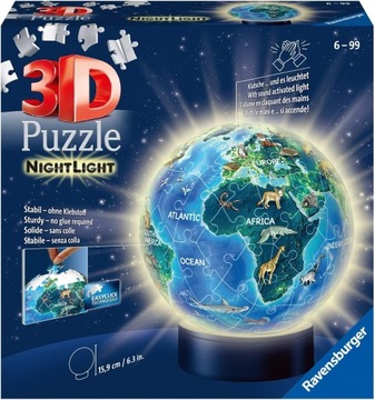 PUZZLE 3D LED GLOBUS ŚWIAT UKŁADANKA PUZZLE PRZESTRZENNE 3D