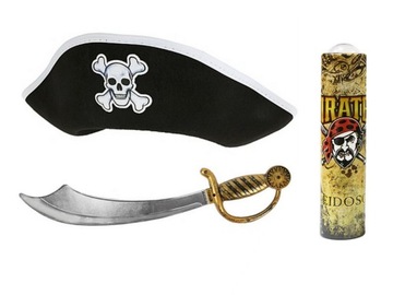 ZESTAW PIRATA CZAPKA SZABLA LUNETA KORSARZ 3el