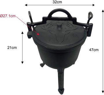 ЧУГУННЫЙ ШАФТ 8 Л, Венгерский Охотничий Кастрюля для Пирожков, КАМИН-ГРИЛЬ