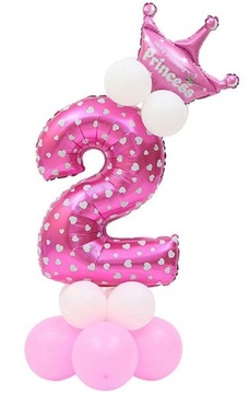 BALON CYFRA 2 ROŻOWA ZESTAW URODZINOWY 14SZT