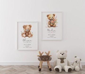 METRYCZKA dla dziewczynki PLAKAT A4 RAMKA Narodziny Chrzest Roczek WZORY
