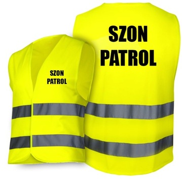 KAMIZELKA ODBLASKOWA SZON PATROL Z NAPISEM PRZÓD + TYŁ