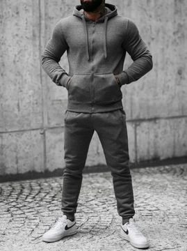 KOMPLET MĘSKI DRESOWY CIEMNOSZARY DRES Z KAPTUREM I ZAPINANY NA ZAMEK L