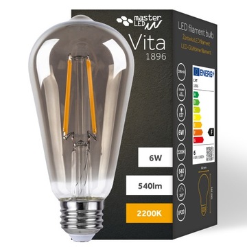 Żarówka LED E27 FILAMENT EDISON RETRO OZDOBNA 6W