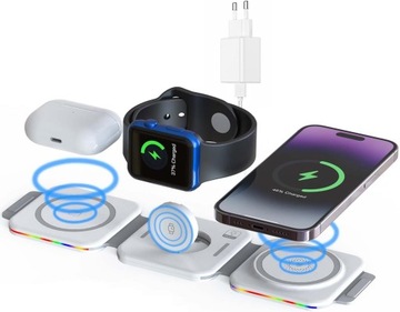 Ładowarka indukcyjna bezprzewodowa 3W1 do iWatch iPhone MAGSAFE