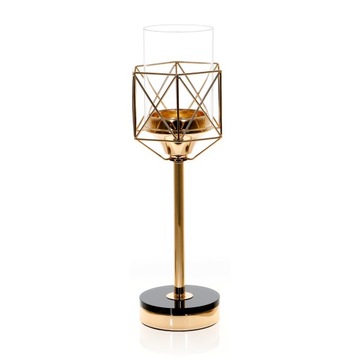 Świecznik Glamour Lampion Chrom Kryształ złoty