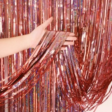 KURTYNA DEKORACYJNA ROSE GOLD HOLOGRAFICZNA PARTY