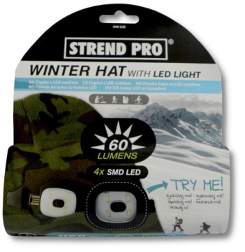 ЗИМНЯЯ ШАПКА С 4 СВЕТОДИОДНЫМИ ФОНАРЯМИ, БЕЗОПАСНЫЙ КАМУФЛЯЖ