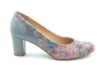 Красивые туфли-лодочки на каблуке 6,5 см, серые цветы 42