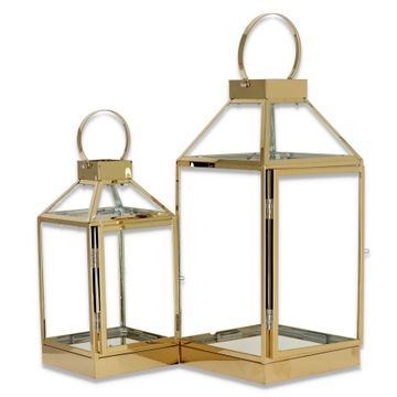 LAMPION LATARNIA ZŁOTA metal, szkło H 37/ 27 cm