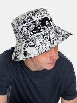 BUCKET HAT młodzieżowa czapka KAPELUSZ RYBACKI komiks bawełniany biały