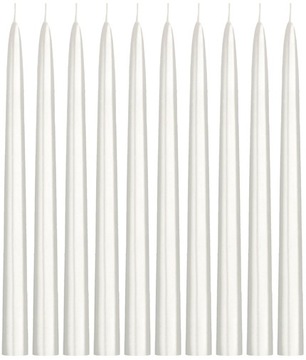 ŚWIECZKI ŚWIECE STOŁOWE STOŻKOWE BIAŁE PERŁOWE METALIZOWANE ŚLUB 24CM 10SZT