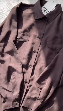 ZARA koszula, bluzka, 100% jedwab morwowy, brązowa, oversize, r. L - XL