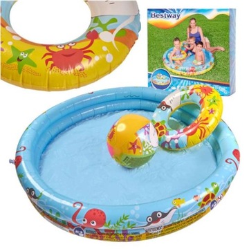 ZESTAW OGRODOWY BESTWAY Basen piłka kółko brodzik 122cm