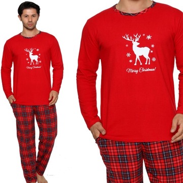 Piżama męska Świąteczna Bawełniana długa Kieszenie Spodnie w Kratę L