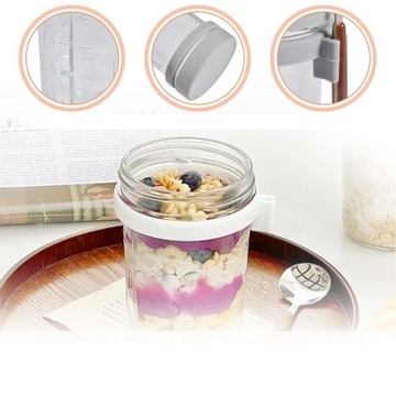 БАНКА ДЛЯ ХРАНЕНИЯ ЙОГУРТА ОВСЯНАЯ ДЛЯ ШКОЛЫ 350МЛ 4ШТ С ЛОЖКОЙ