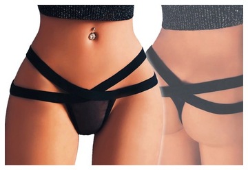 KOBIECE MAJTKI STRINGI SEXY STRAPSY PASKI SIATECZKA SEXY KOMPLET BIELIZNY
