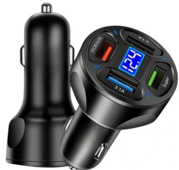SZYBKA ŁADOWARKA SAMOCHODOWA 4xUSB 7A (3xQC) MOCNA 120W SZYBKI KABEL 3W1