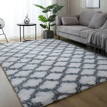 КОВЕР ШЭГГИ ПЛЮШ ДЛЯ ГОСТИНОЙ, БЕЛЫЙ УЗОР 160х200