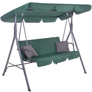 HUŚTAWKA OGRODOWA DUŻA BUJANA ŁAWKA 3-OSOBOWA + PODUSZKI ZIELONA Z DASZKIEM