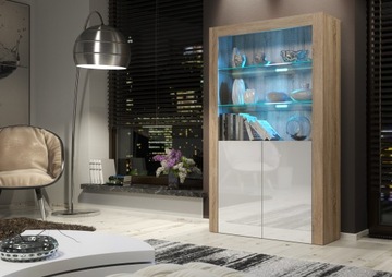 ВИТРИНА ШКАФ КОМОД, ДУБ СОНОМА/БЕЛЫЙ ГЛЯНЦЕВ E114