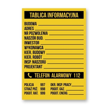 Budowlana Tablica Informacyjna na budowę 50x70cm PCV 1mm 5szt zestaw