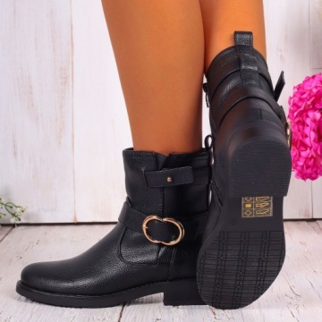 ЗИМНИЕ БОТИНКИ ЖЕНСКИЕ УТЕПЛЕННЫЕ, ГЛАДКИЕ, ПЛОСКИЕ, ЧЕРНЫЕ, ЭКО-КОЖА 39