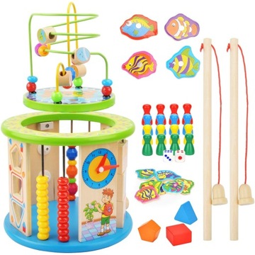 ДЕРЕВЯННЫЙ СЕНСОРНЫЙ КУБ МОНТЕССОРИ ОБРАЗОВАТЕЛЬНЫЙ СОРТЕР 11 в 1 РЫБНЫЕ БЛОКИ