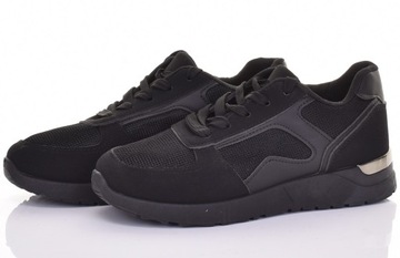DAMSKIE BUTY SPORTOWE WYGODNE LEKKIE SNEAKERSY CZARNE FITNESS