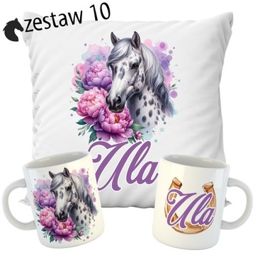 НАБОР ПОДУШКА + КРУЖКА ЛОШАДИ ЛОШАДЬ ПОНИ ИМЯ ПОДАРОК ​​НА ДЕНЬ РОЖДЕНИЯ