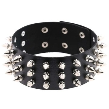 Hot Punk Rock Vintage Spike Rivets Wide Black Rose PU Leather Torques