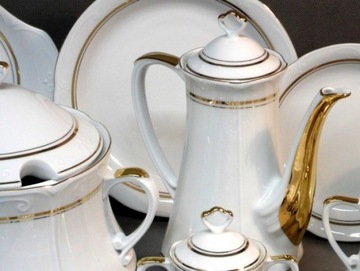 052 BULIONÓWKA 400 ml SPODEK Złoty Pasek KAMELIA CHODZIEŻ MALCER Porcelana
