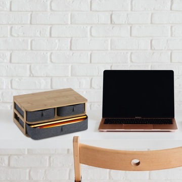 Настольный органайзер Cosmetics Bamboo 2-х ярусный с 3 ящиками Серый 1шт