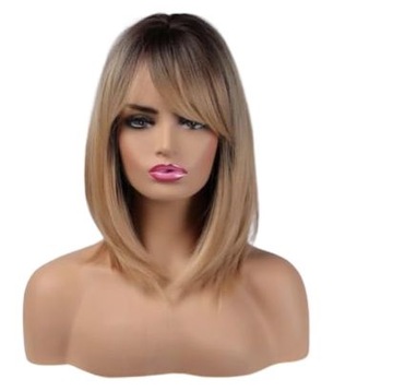 Peruka blond z grzywką ombre krótka jak NATURALNE czepek GRATIS