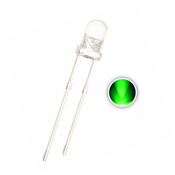 ŻARÓWKA ZEGARÓW T3 3mm led 12V clear ZIELONA 1szt
