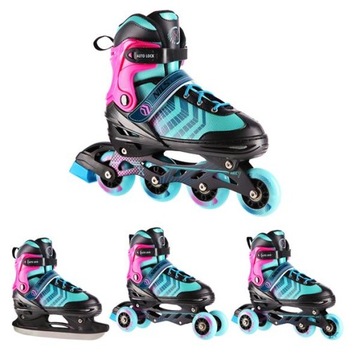 Regulowane Łyżworolki Damskie 39-43 Kauczukowe ABEC-7 SET 4w1 Konfigurowane